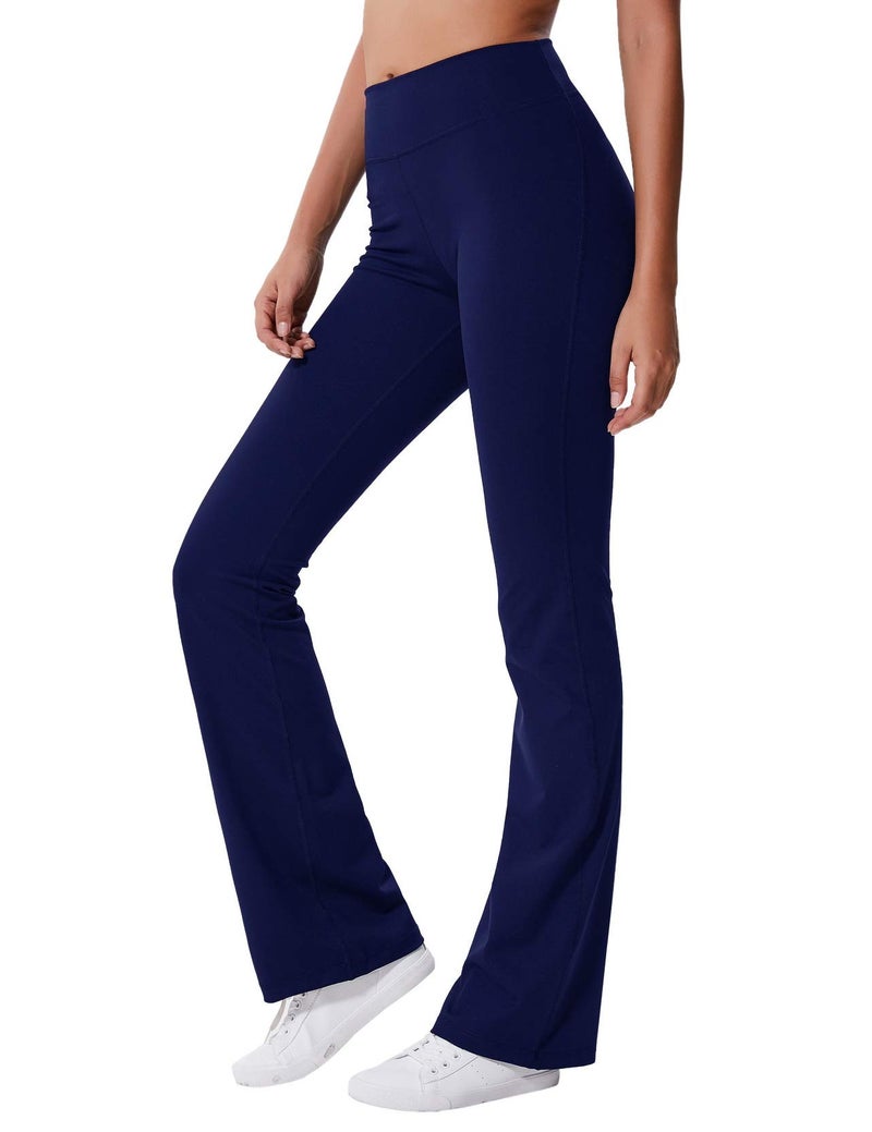 ChinFun Bootcut Wide Leg Yoga Pants with Pockets for Women Long Bootleg High Waist Workout Pants Tummy Control Flare Work Pants Navy Blue Size L - Image 3